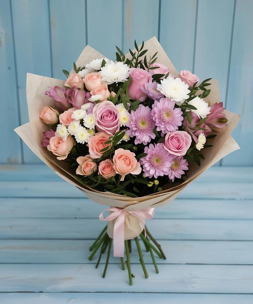 Букет цветов из: Хризантемы, Розы и Альстромерии в Кавалерово