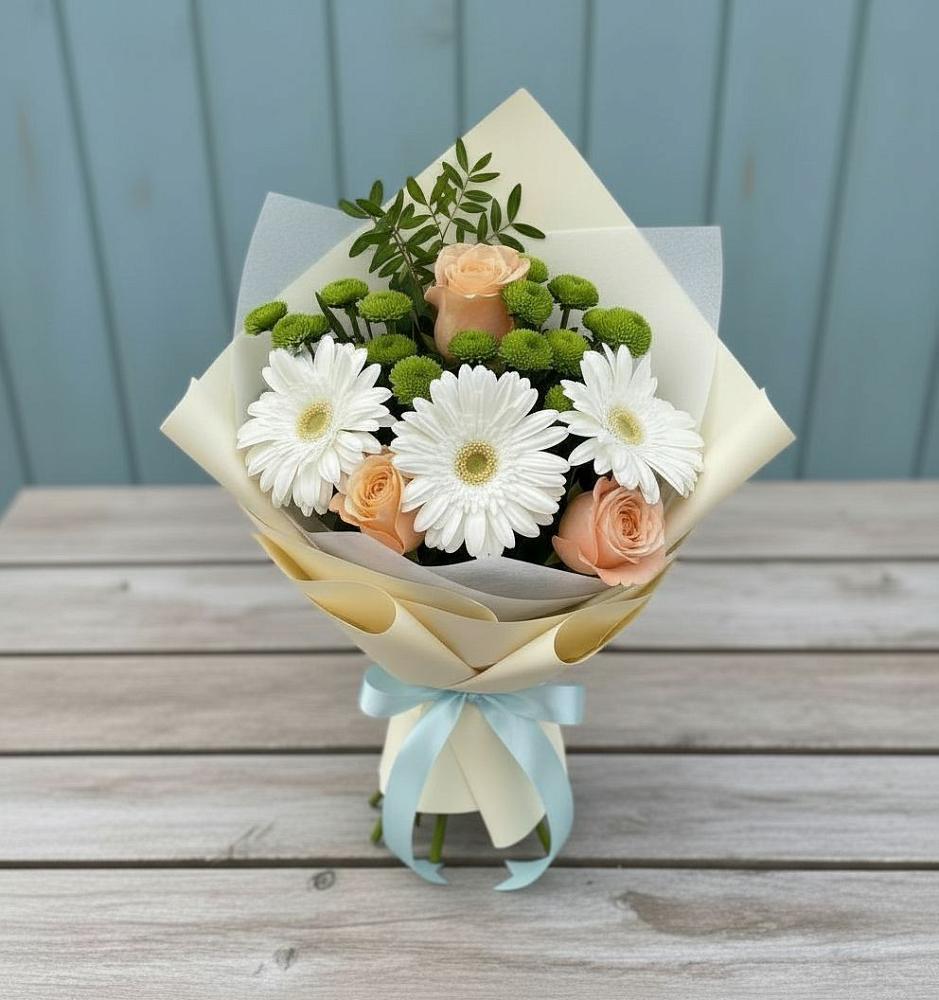 Букет цветов из: Герберы, Розы и Хризантемы в Кавалерово
