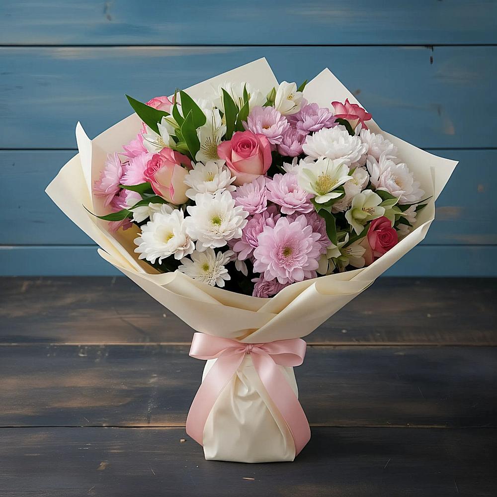 Букет цветов из: Хризантемы, Альстромерии и Розы в Кавалерово